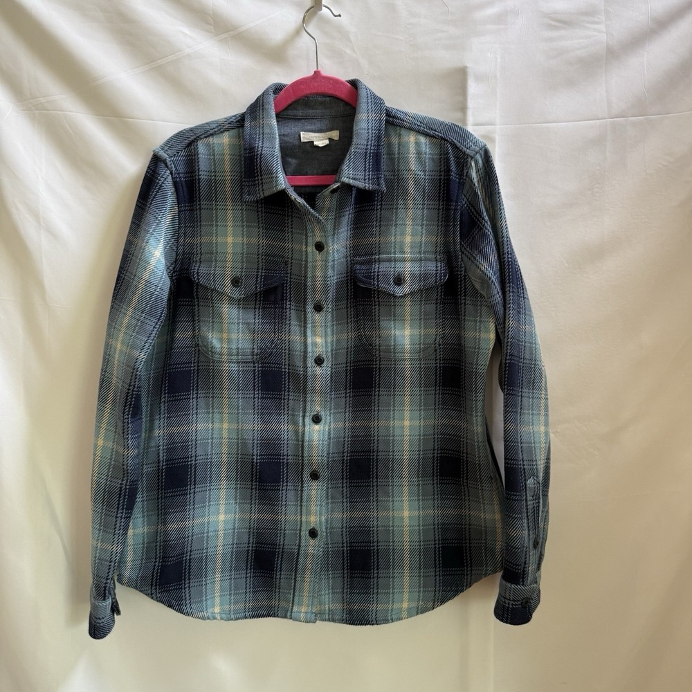 Outerknown Blanket Shirt Women's M/L Shacket Blue Plaid Flannel Organic Cotton